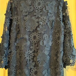 Navy Blue Floral Lace Dress